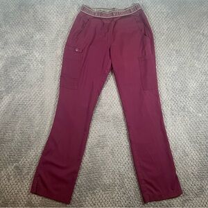 Med Couture Scrub Pants Womens XS Color Wine Elastic Waist Comfort Workwear